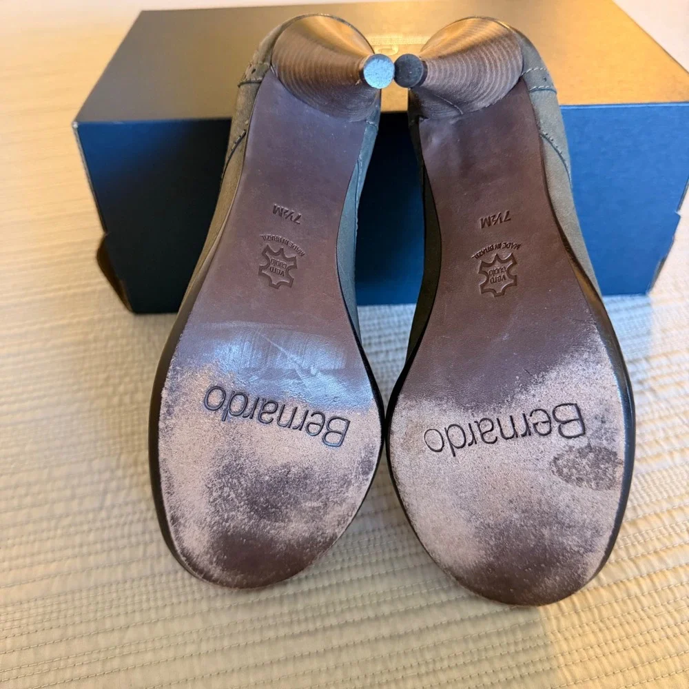 Bernardo Women's Grey Leather Wingtip Oxford Pumps Brogue Lace Up Heels 7.5M